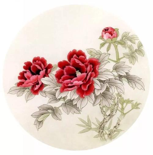 工笔扇面牡丹画法——墨红牡丹|牡丹|花瓣|托叶_新浪