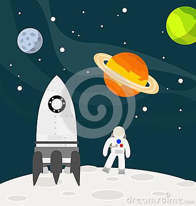 坐火箭上月球简笔画