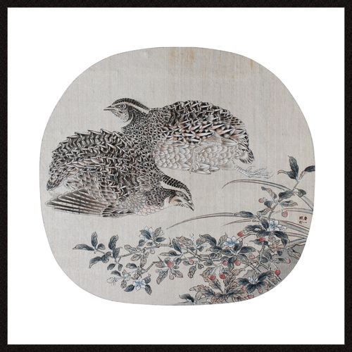 秋卉鹌鹑图