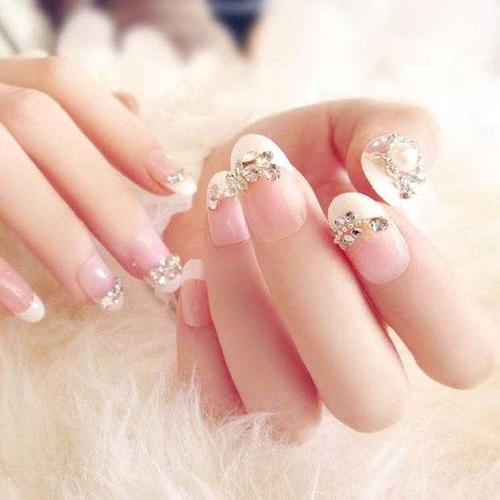 美甲成品指甲贴片闪粉美的不要不要的短款新娘假指甲甲片光疗甲(图01