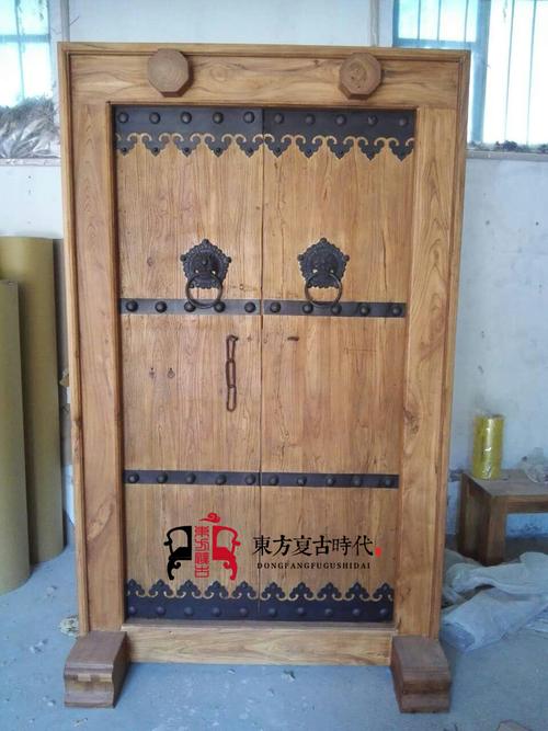 老榆木门板 别墅 茶楼 庭院实木门定制仿古大门套原
