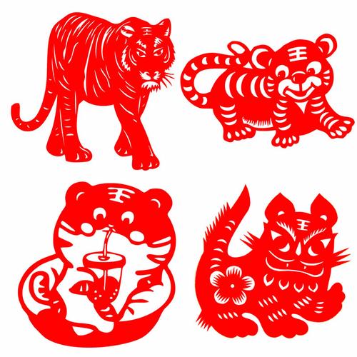 春节老虎剪纸窗花虎年刻纸画装饰画生肖虎动物剪纸成品