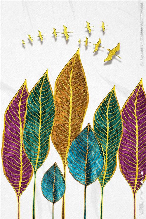 简约质感浮雕树叶装饰画图片