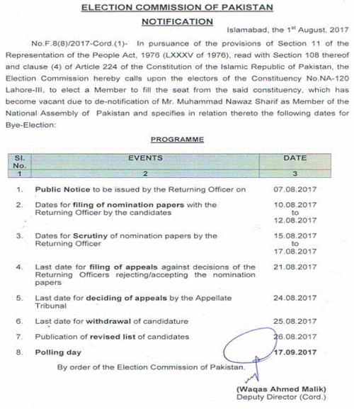 (1)- in pursuance of the provisions of section 11 of the