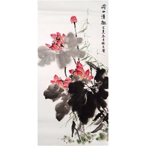 国画花鸟画客厅卧室挂画中式装饰画手绘竖幅玄关挂画水墨字画荷花
