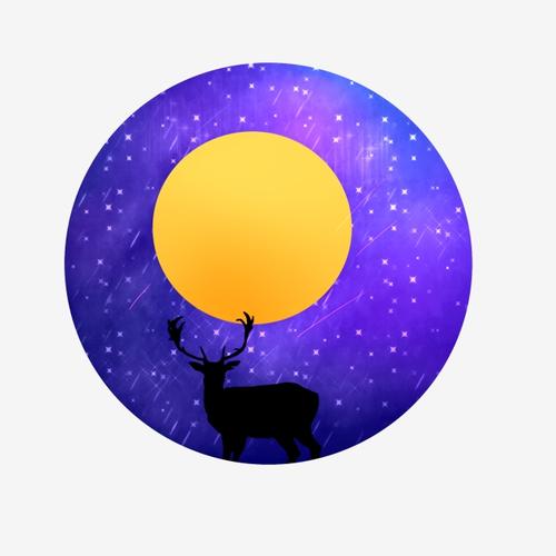 手绘日月星辰—星空下的鹿