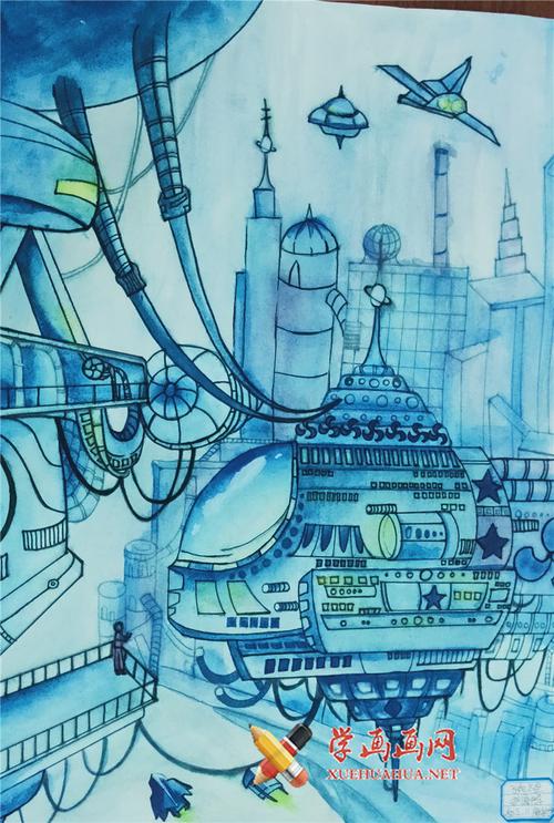 三等奖中学生获奖科幻画作品《飞向太空》