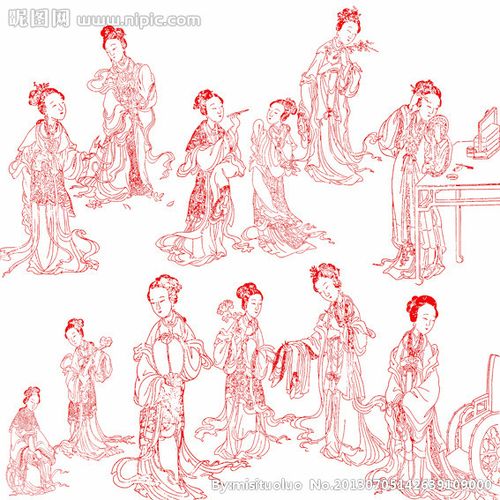古代美人线描图片