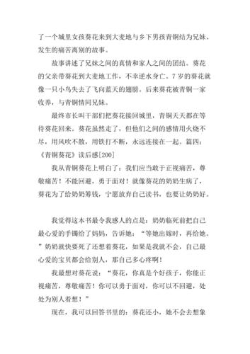 曹文轩青铜葵花读后感200字