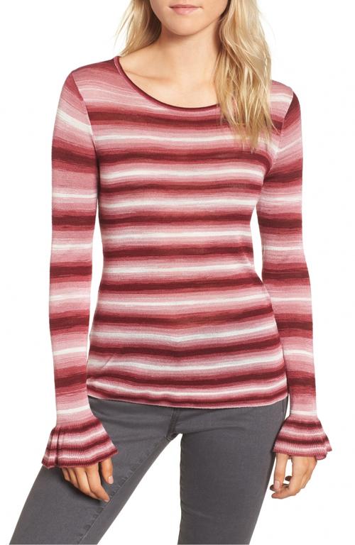 stripes lend intriguing dimension to a lightweight, finely knit