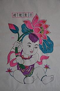 莲花童子木刻版画作品