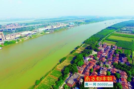 俯瞰佛山三水飞地琴沙岛下沙村,是一排排整齐的清代风格的水磨青砖