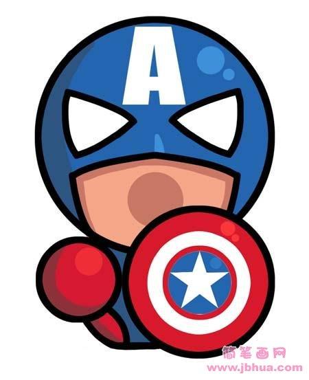 少儿带颜色的q版美国队长简笔画图片