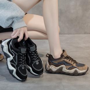 老爹鞋女潮ins百搭2021秋款真皮厚底黑色显脚小运动休闲炽丽女鞋