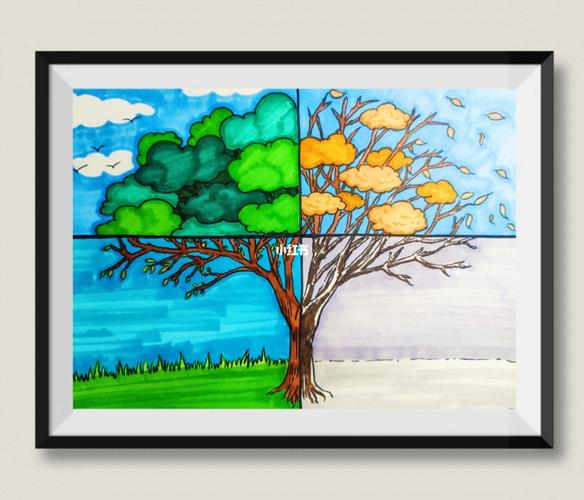 [儿童画]四季,树_儿童画_创意美术_素描_铅笔_马克笔