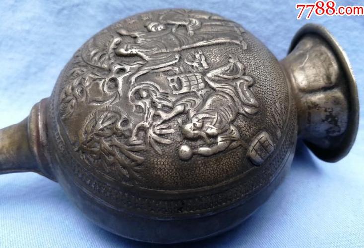 清代白铜扁花瓶錾刻人物故事古玩杂项收藏