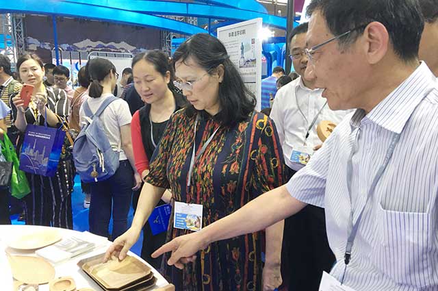 钟丽萍(右二),黄石市委宣传副部长毕正洁(右三)参观了解我公司展品