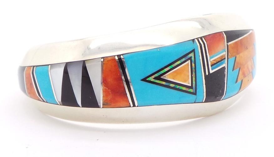 navajo sterling silver multi-stone inlay bracelet - patricia
