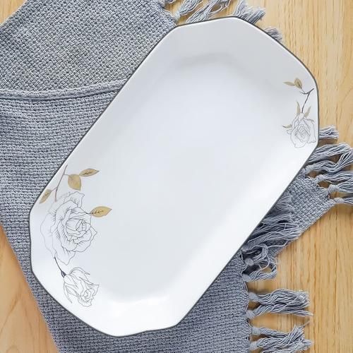 苏宁放心购陶瓷鱼盘家用创意北欧风长方形大号简约蒸鱼盘子网红餐具