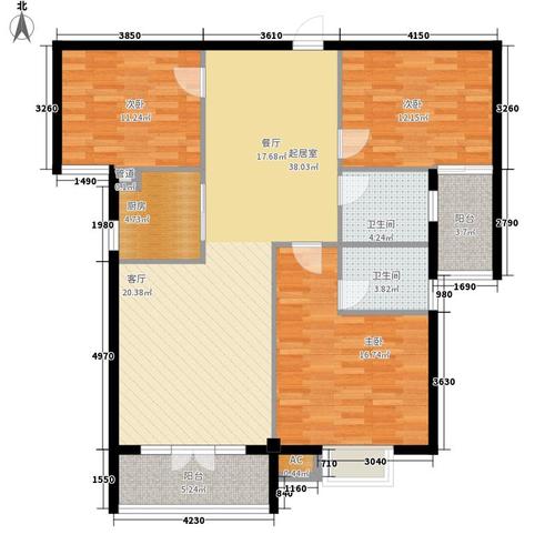 金色华府3室0厅2卫1厨124.00㎡户型图