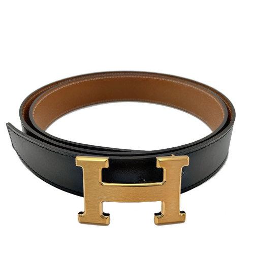 hermes/爱马仕 h扣 黑拼金棕 男士腰带 长度95/105 宽3cm【正品 价格