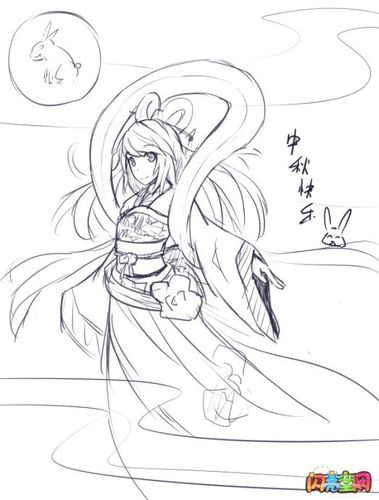 嫦娥奔月简笔画欣赏