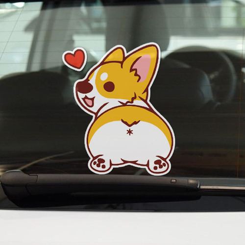 可爱卡通萌宠柯基扭头大屁股车贴 防水防晒反光纸汽车