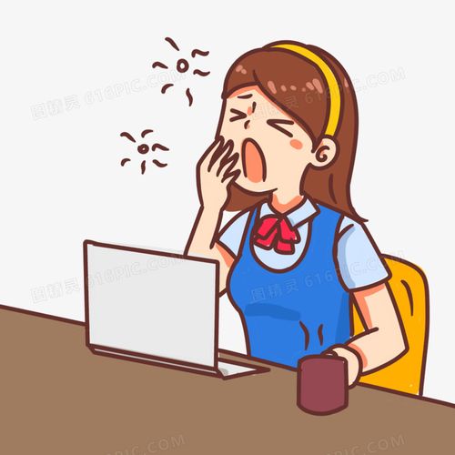 卡通手绘上班族打哈欠场景素材