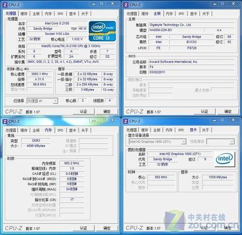 core i3 2100处理器和金士顿骇客神条ddr3 2gb内存*2,cpu-z识别信息见