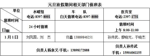 元旦放假值班表