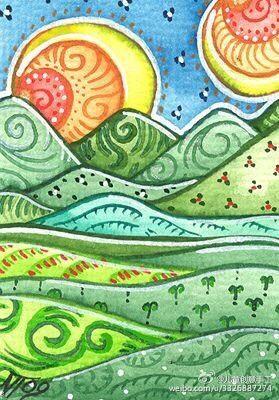 由各种图案和线条构成的风景画,简单却又很有意境.