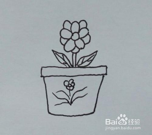 5 画花盆上的图案,如图所示. 6 涂颜色1,给花卉涂颜色,如图所