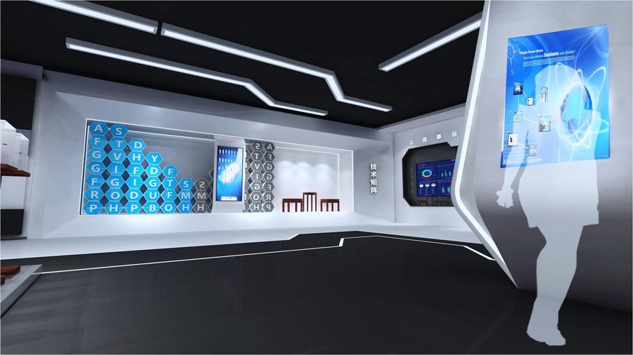 发光灯条,贯穿整个展厅内部,营造未来生活空间之境,.