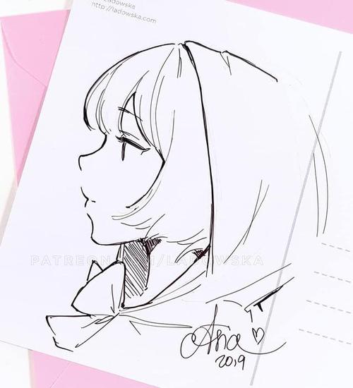 动漫少女黑白线稿素材,34张动漫人物线稿图,初学者