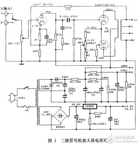 一只12at7/ecc81双三极管作左,右声道的输入 级,一只12au7/ecc82双