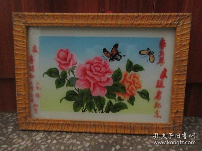 七,八十年代花鸟玻璃画,,品如图,似是手工绘制,经典怀旧111