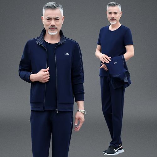 品牌男装中老年运动套装男春秋季2020新款爸爸装父亲装时尚休闲运动服