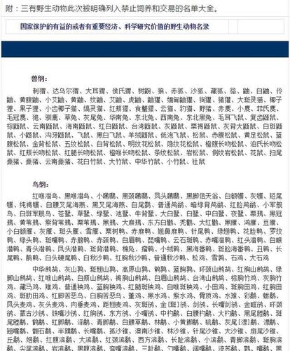 2020年禁养野生动物名单
