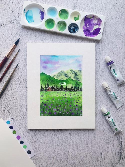 水彩画风景|初夏的山林草地_水彩画_颜料_风景_绘画_水彩颜料_水彩笔