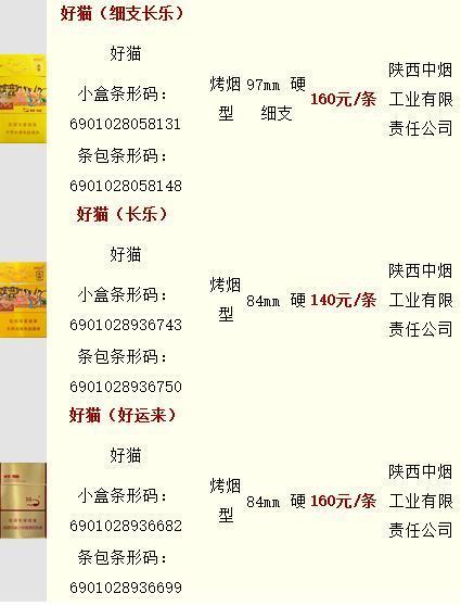 2018好猫香烟价格表图大全好猫香烟多少钱