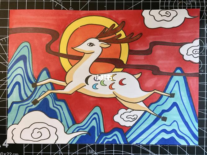 中国神话故事九色鹿儿童画课效中国风简笔画_儿童画_中国风_简笔画