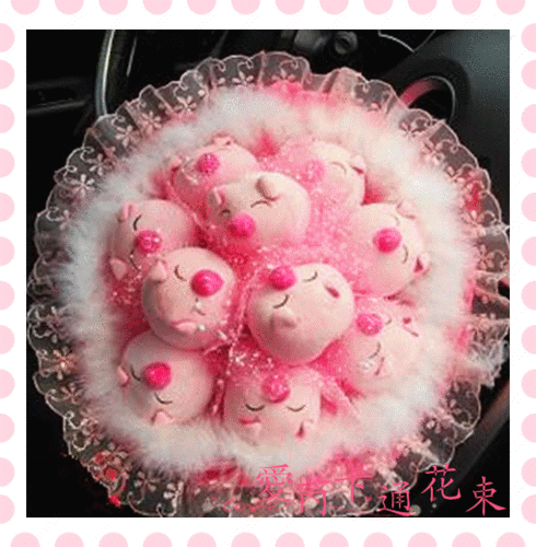 卡通花束 /娃娃/公仔花束 小猪花束 手捧花 生日花束