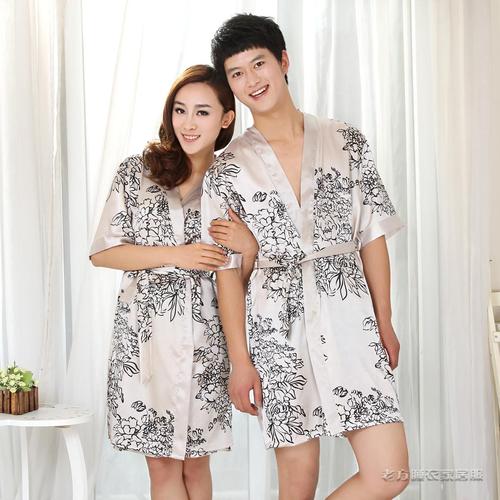 树影夏季新款情侣睡衣真丝睡袍浴袍男士睡衣女士吊带睡裙家居服商品
