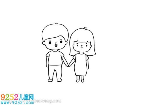 蓝色和黄色涂,小女孩用褐色和粉色涂,那么这幅七夕卡通简笔画就画好啦