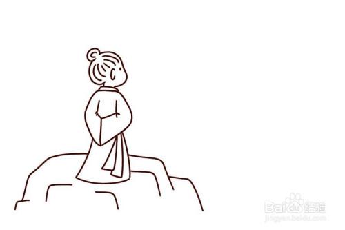 第二步,画出诗人脚下的石头,代表瀑布旁边.