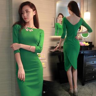 墨绿色吊带开叉连衣裙墨绿色连衣裙