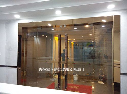 深圳罗湖酒店玻璃门 黑钛金玻璃门 玻璃门包边玻璃门