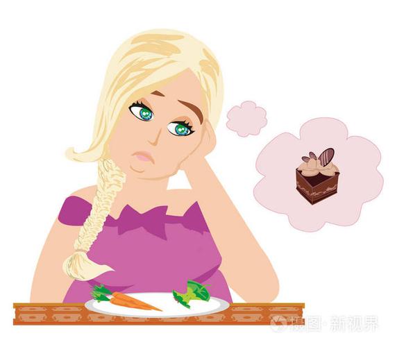 肥胖悲伤的女孩节食