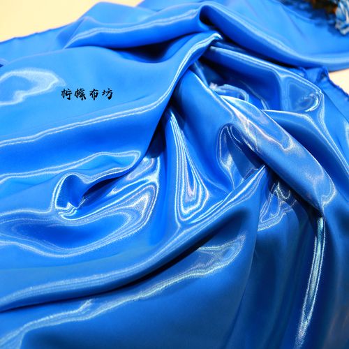 液态反光缎亮光面料宝蓝色超亮水晶丝缎时尚风衣外套服装娃衣布料
