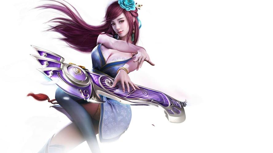 2k插画中国风古装3d古风美女 乐器 演奏超高清壁纸